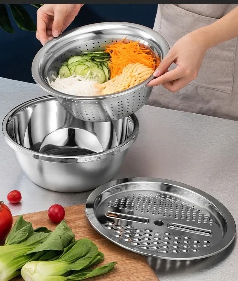 3 In 1 Multifunctional Stainless Steel Basin With Vegetable Cutter with Drain Basket